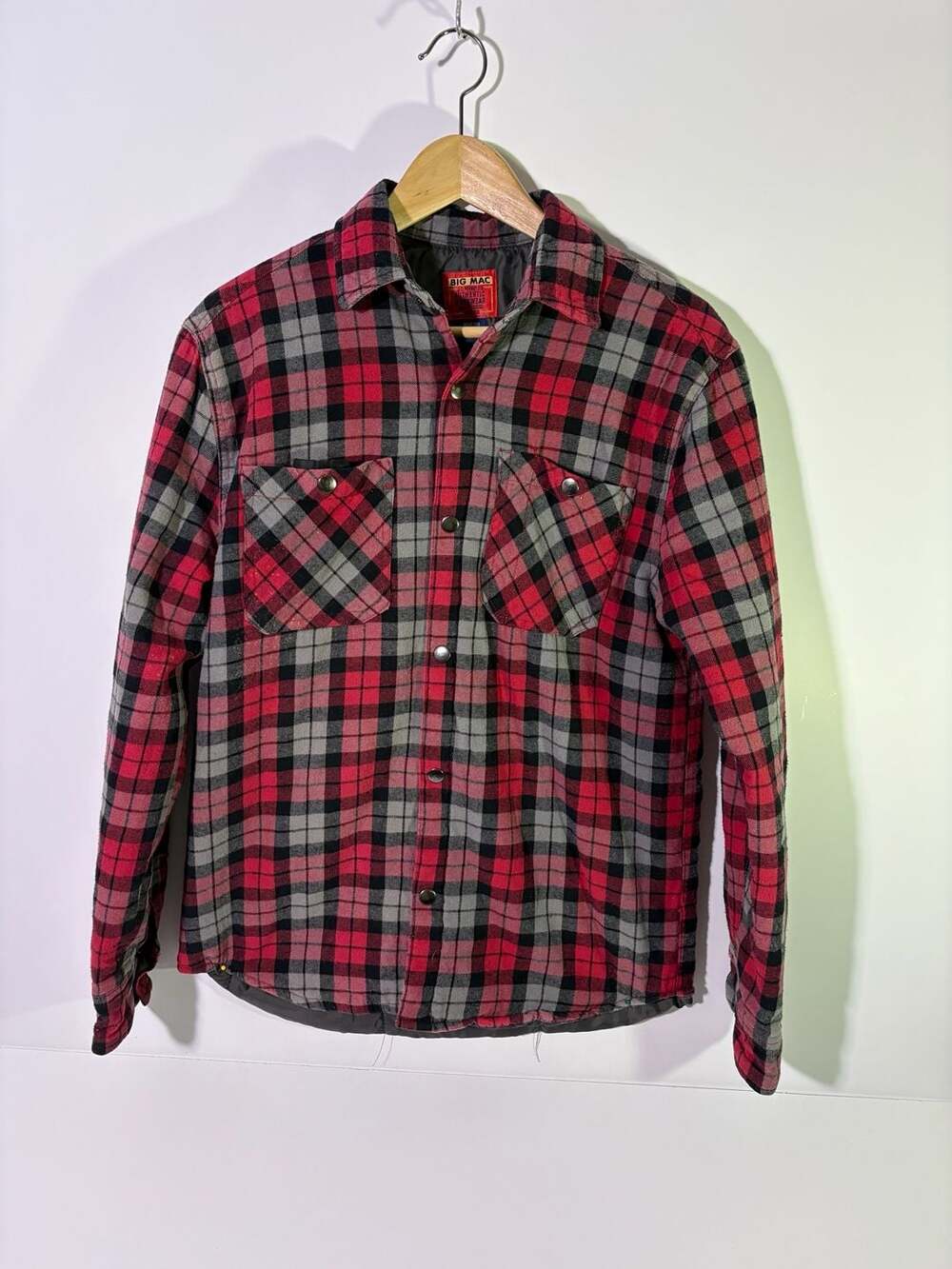 Vintage Big Mac Quilted Lined Flannel Shirt Size S(34-36) Red Black Plaid Work